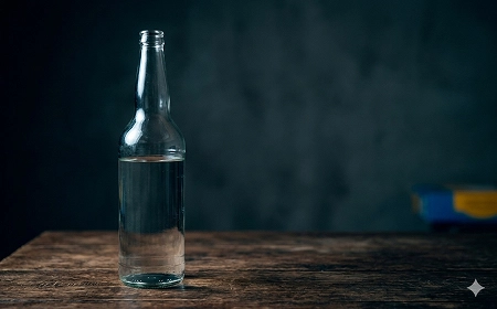 Стеклянная бутылка с водой на деревянной поверхности